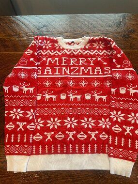 Merry Gainzmas Red & White Knit Christmas Sweater | Large